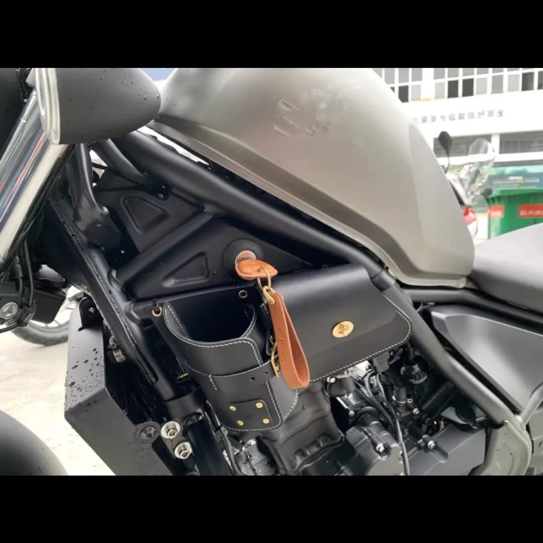 

GOLDFAUST Genuine Leather Engine Side Bags for Honda Rebel MC49 Engine Tool Drink Small Item Engine Custom Parts MC49, 250cc, 500cc, REBEL, Cover, чёрный