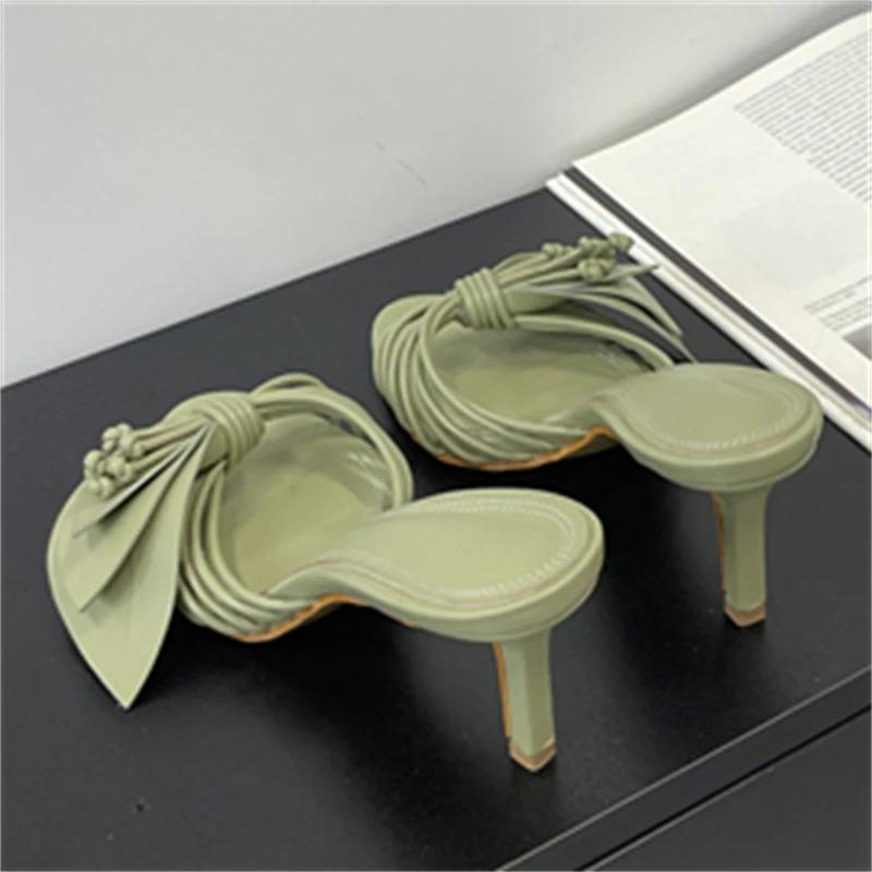 New Fashion Open Toe Narrow Band Butterfly-kont Thin Heels Women Slippers Summer Party Dress Slides Shoes