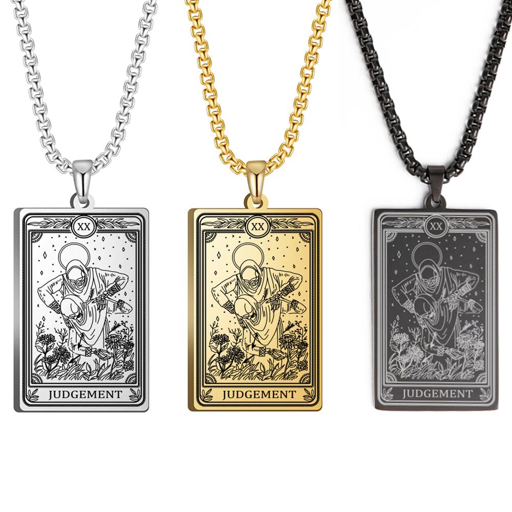 Dawapara Skeleton Tarot Necklace Amulet Marigold Tarot Card Major Arcana Necklaces Halloween Gift Stainless Steel Jewelry