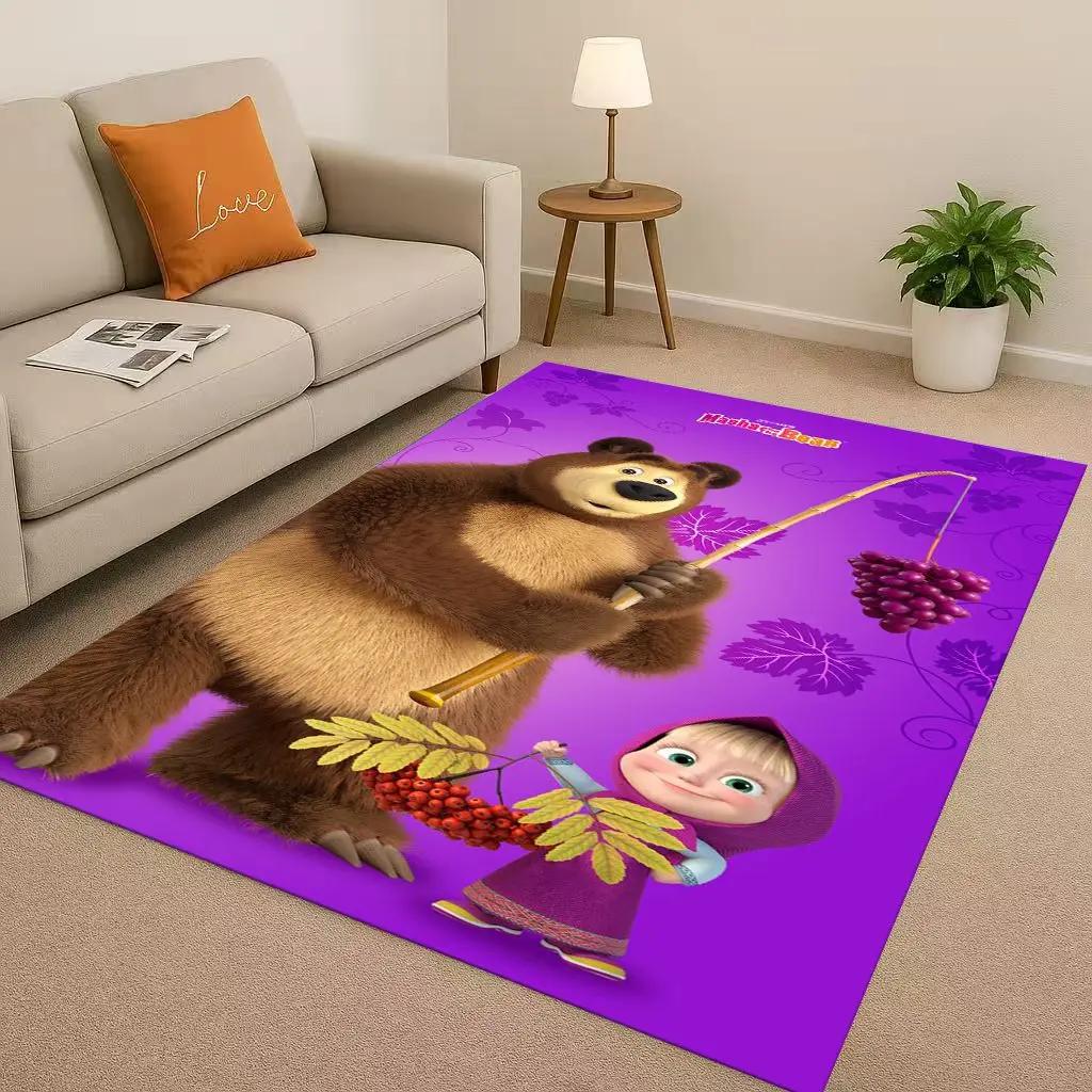 

HD Cartoon M-Masha and B-Bear Christmas Gift Living Room Non-Slip Area Rug Carpet for Bedroom Playroom Sofa,Home Decor Doormat 40x60cm( 15x23in )