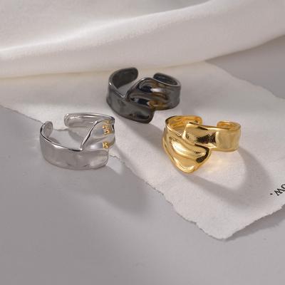 New Popular Jewelry In Europe and America, Water Ripple Titanium Steel Women's Ring with Adjustable Opening