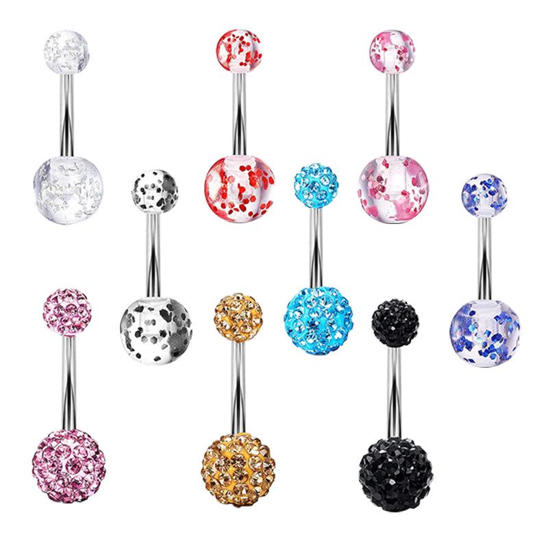European And American New Combination Flashes Navel Nails Soft Pottery Ball Belly Button 10 -In -One Stainless Steel Puncture Jewelry