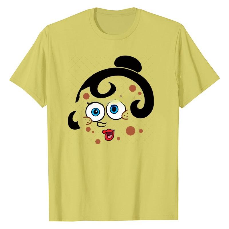 SpongeBob SquarePants Animation Printed Cotton T-shirt Men Women Casual Round Neck Top Short Sleeved T-shirt
