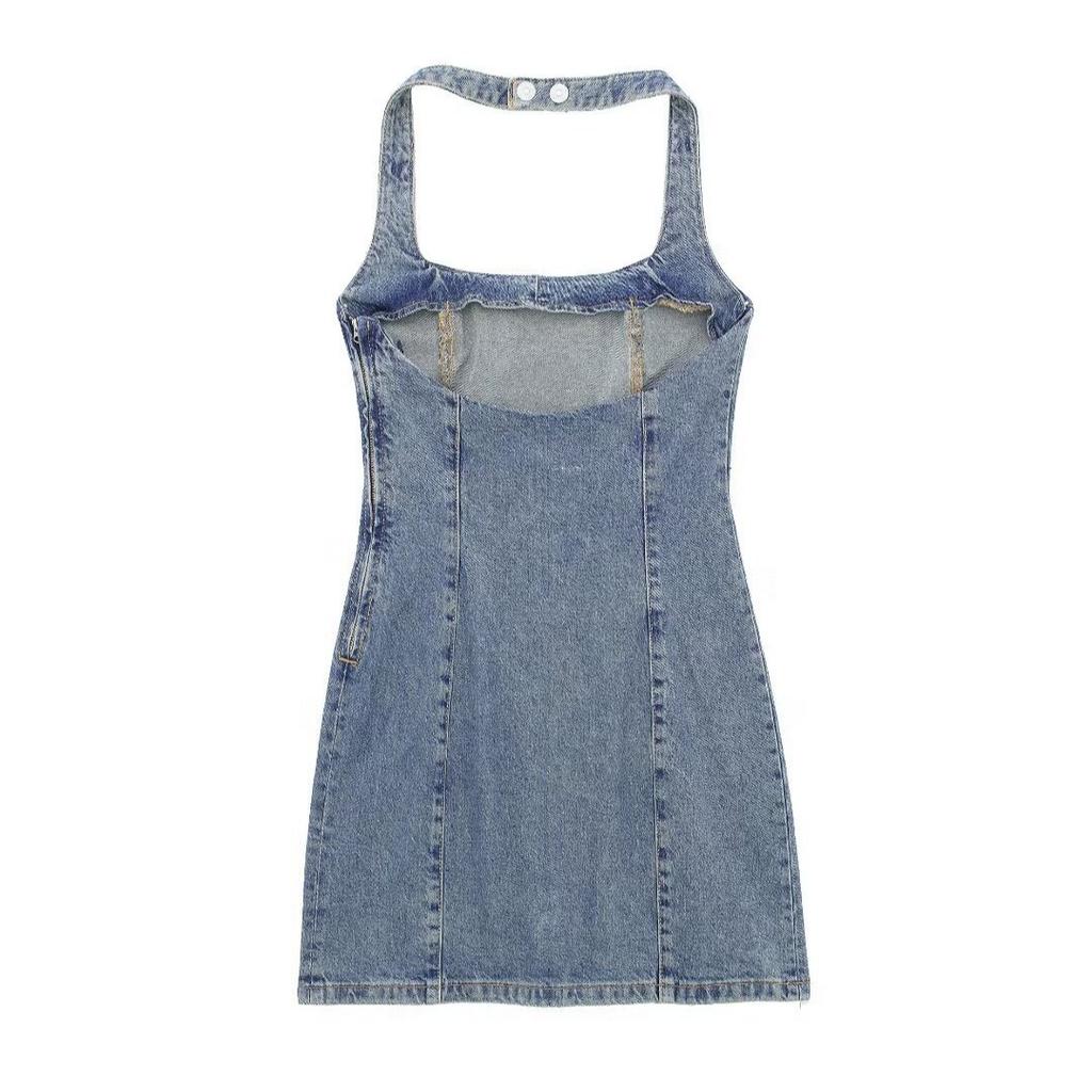 Women's Slingback Denim Mini Dress - Trendy Backless Design, Summer - Ready Fashion Halter Denim Skirt
