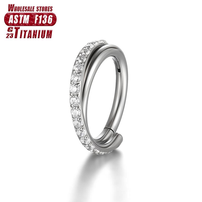 F136 Titanium Piercing Double Layered Triple Stack Hinged 16g Zircon Nose Ring Helix Cartilage CZ Small Cartilage Septum Clicker