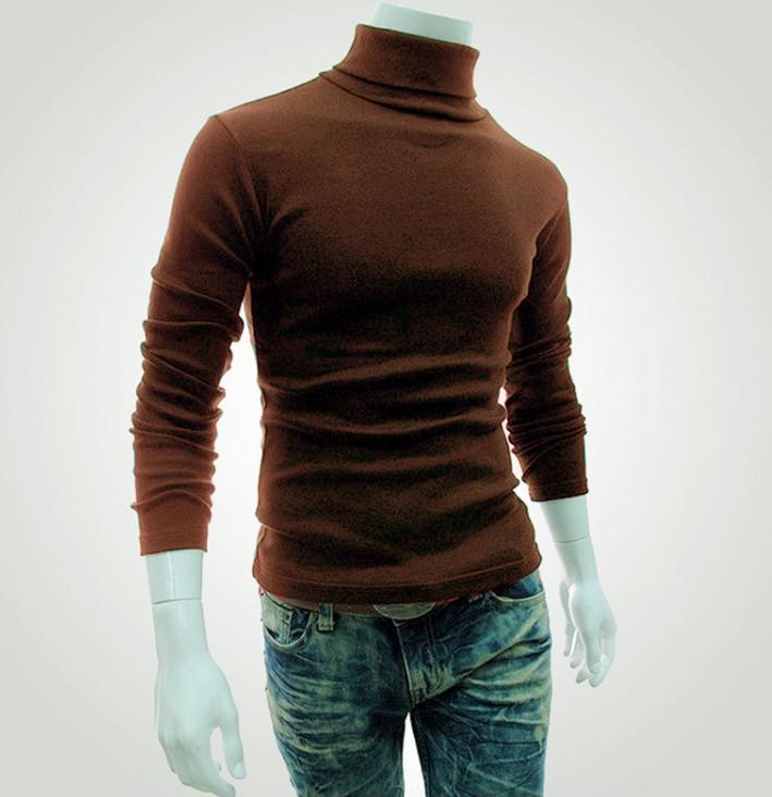 New Men's Solid Color T-shirt High Collar Long Sleeve Spring Autumn Winter Bottoming Shirt Knitted Sweater Korean Version Pullover