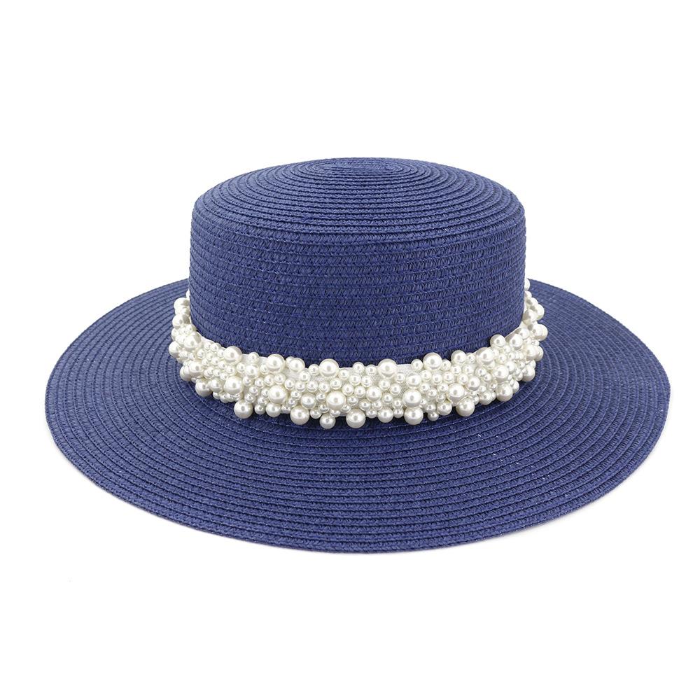 Straw hat pearl big brim women summer outdoor travel beach vacation seaside sun hat sunhat bucket hat 2020