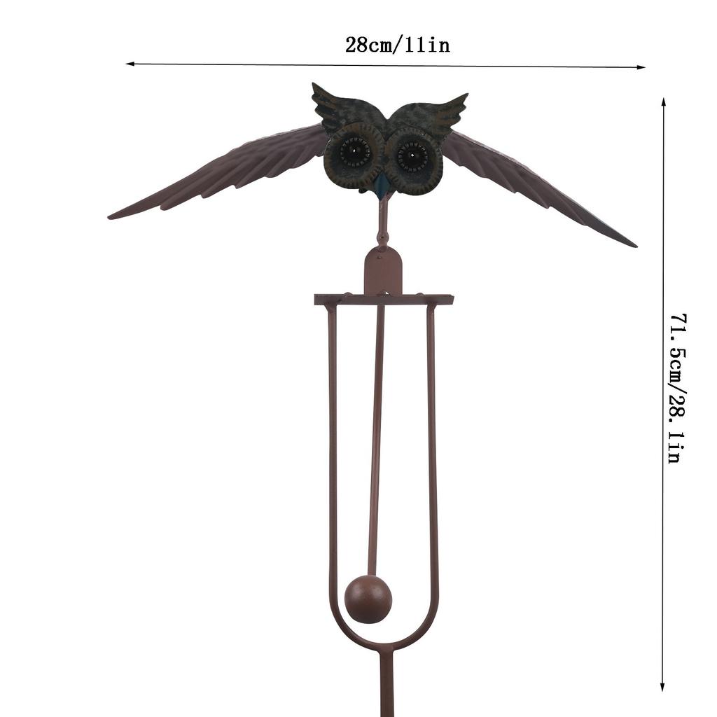 1PCS Wing Flapping Owl Pinwheel Iron Garden Art Owl Sculptures Lawn Ornaments Crafts Garden Art Decor for Garden Patio Yard