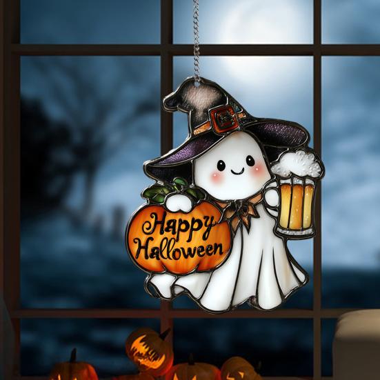 Ghost Hanging Decoration Acrylic Ghost Series Sun Catcher Cartoon Ghost Halloween Decoration for Windows Porch Walls