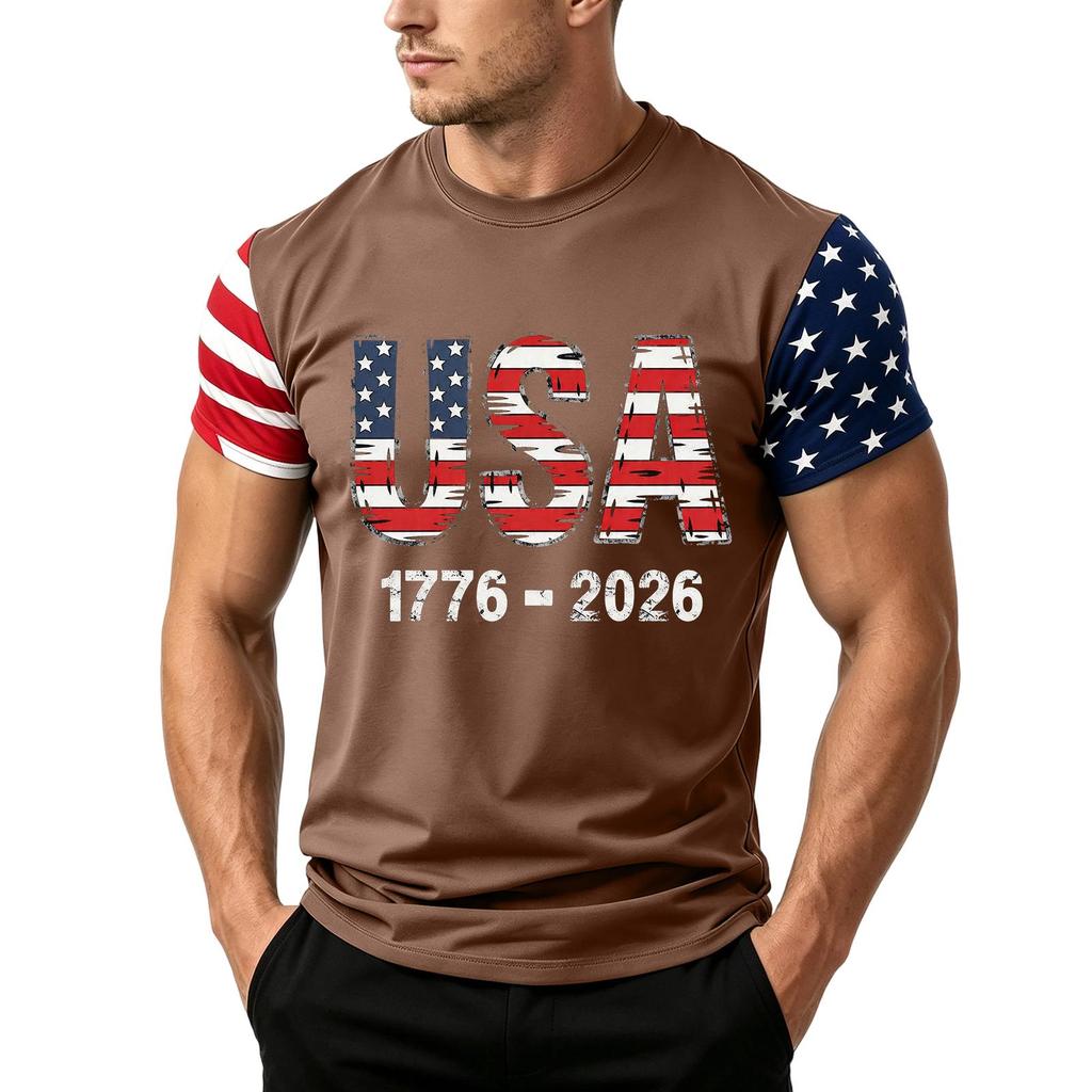 Men's Loose Fit Short Sleeve T Shirt USA Flag Print Casual Summer Daily Wear Crew Neck Top for Outdoor Activities