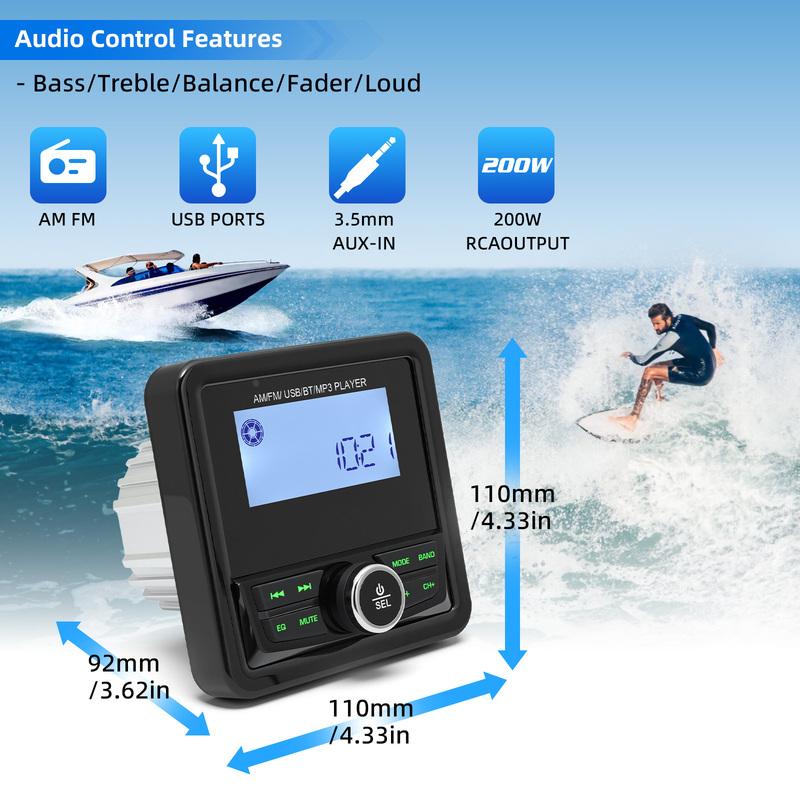 Bluetooth-compatible Boat Radio Media Player Motorcycle Audio Boatcar MP3 MP5 Player FM AM Receiver for SPA RZR UTV ATV