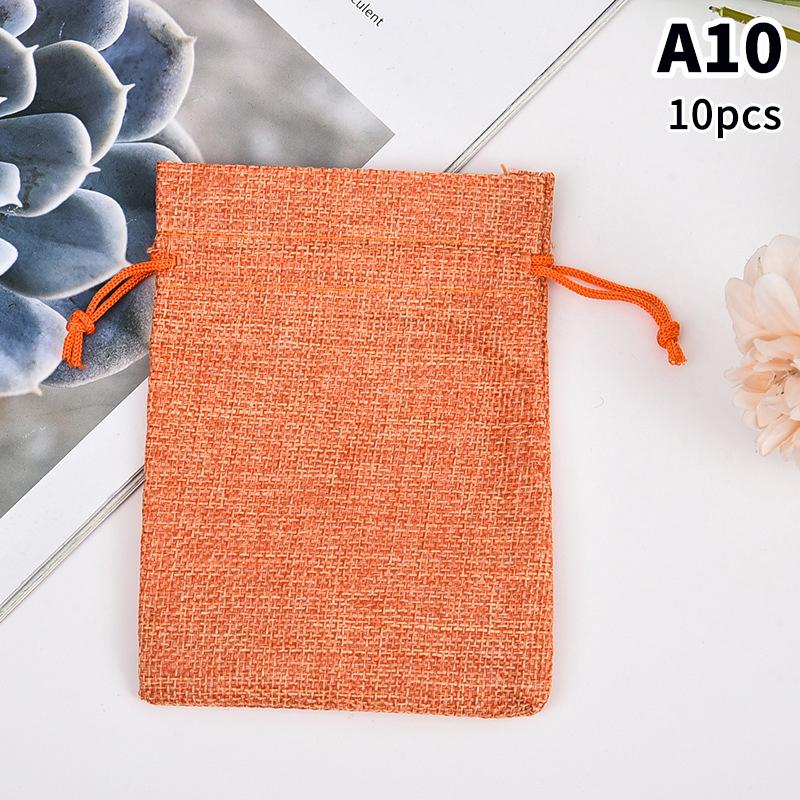10 Pièces 10X14Cm Sac Cadeau Jute Fait Main Sac Naturel Coton Lin Sac d'Emballage Cadeau Sac de Rangement Bijoux