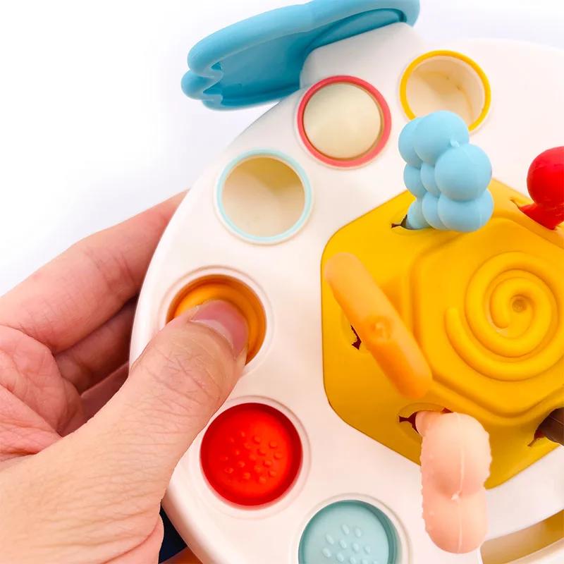 3 In 1 Develop Teething Montessori Sensory Toys Baby Toy 1-3 Years Silicone Pull String Educational Toys for Babies 0 12 Months