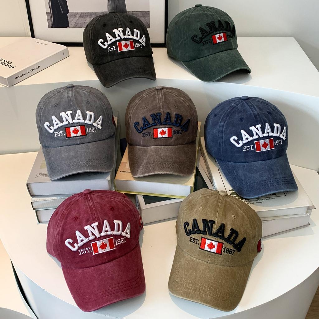 Cap Versatile Embroidery Letter Maple Leaf Canadian Washed Outdoor Leisure Shade Baseball Cap