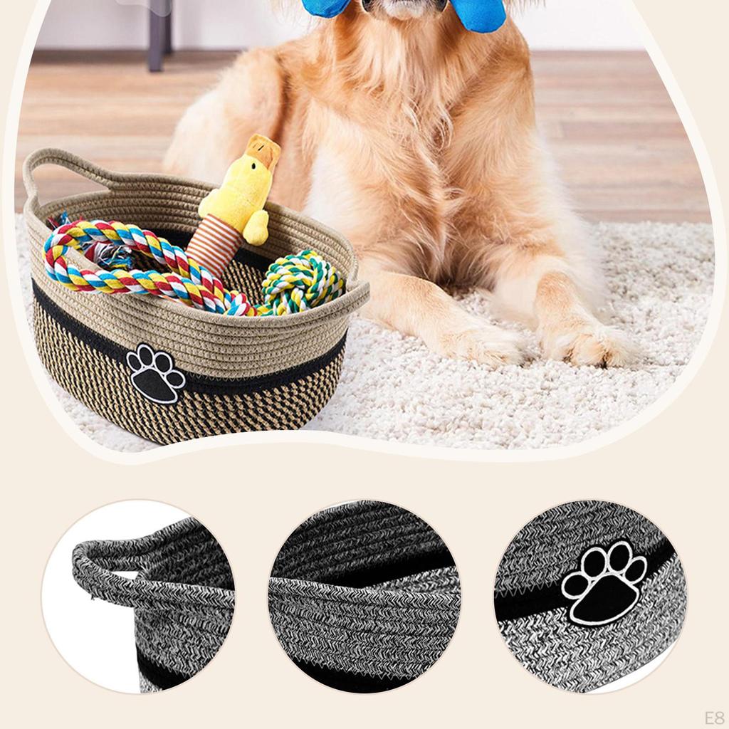 Rope Woven Basket Cat Dog Toy Bin Rectangle with Handles Soft Gift Empty for Toys Kitchen
