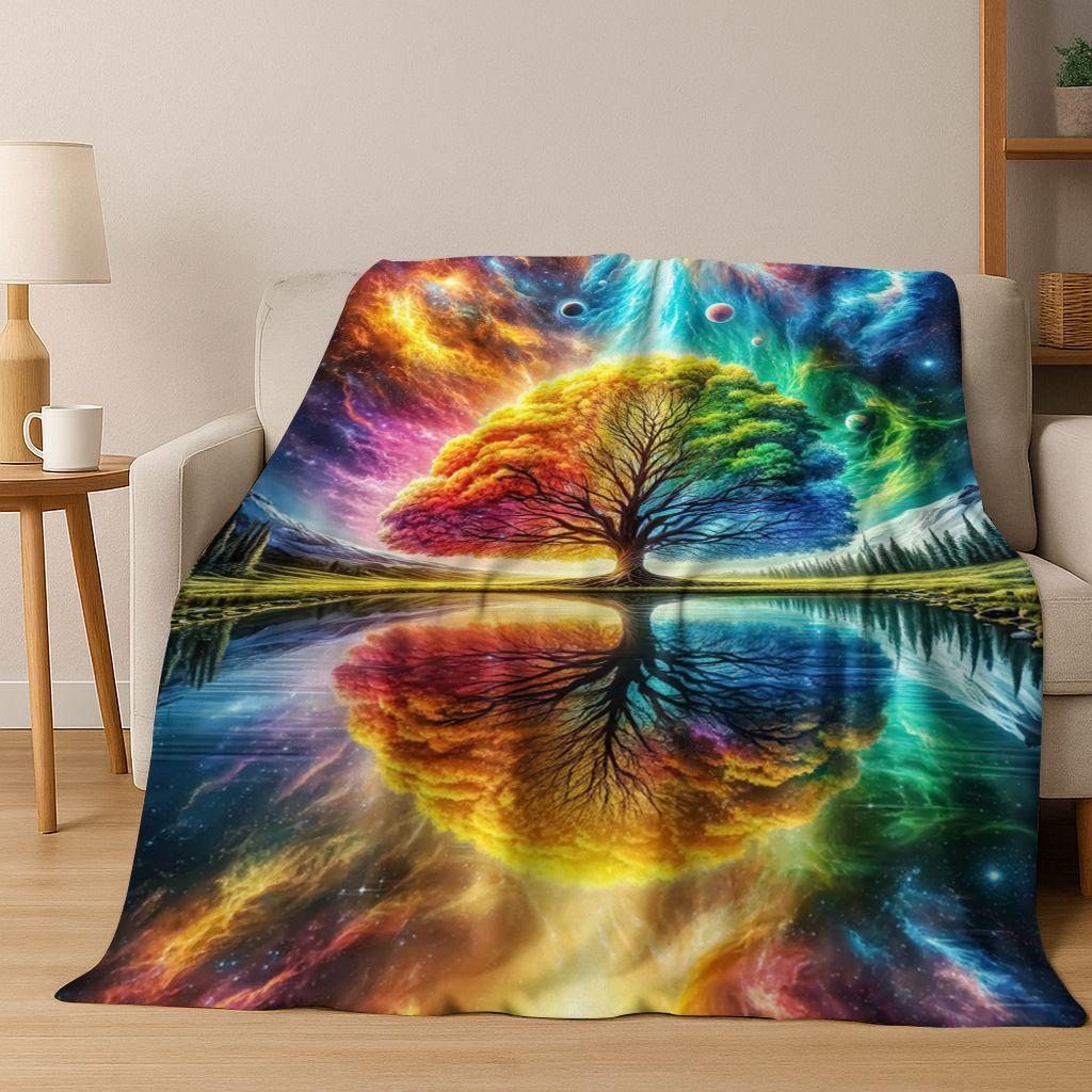 Nordic Dream Tree of Life Symbol Totem Yggdrasil Flannel Blanket,Cozy Soft Throw Blanket for Home Bedroom Bed Sofa Cover Gift