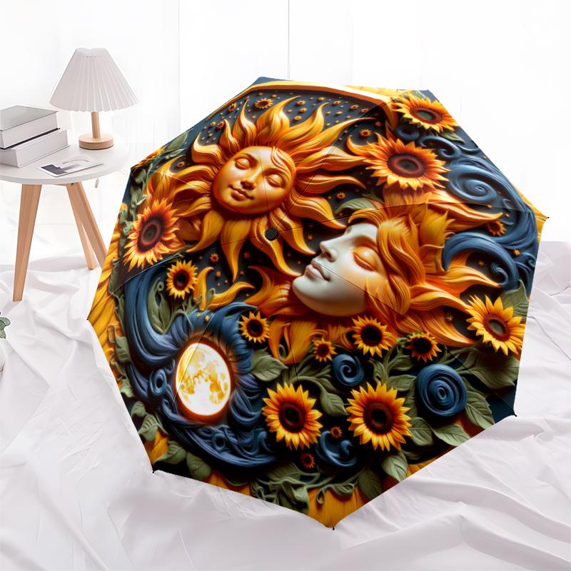 1 st Automatiskt Fällbart Paraply - Tecknat Mönster, Bärbar & Vikbar Design med 8 Ribbor, Jul- Födelsedagspresenter