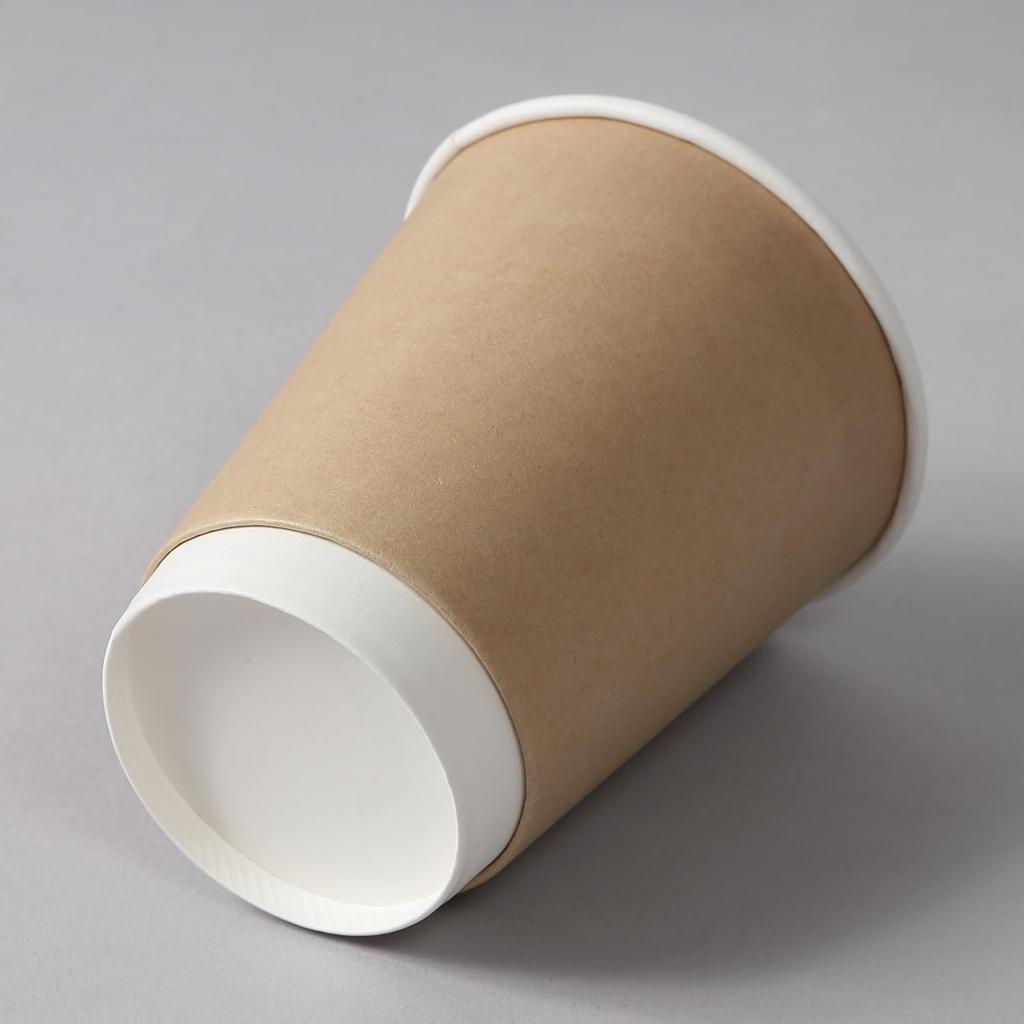 Set of 50 280ml 8oz Insulated Paper Cups, Heat-Resistant, Takeout, with Lids (Retractable), Unbleached Kraft Paper (White Lids)