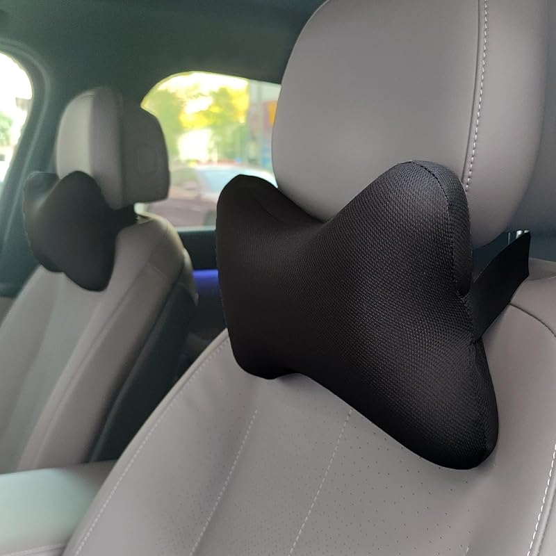 Tianmei 2 Pcs Plain Color Memory Foam Car Headrest Vehicle Seat Neck Rest Support Pillow Relief Pad (JYM–Pure Black) Memory Foam - Pure Black