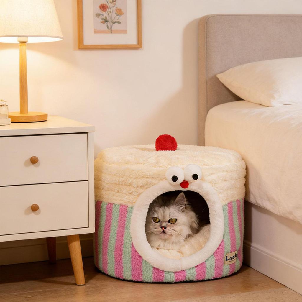 Katzenbett Katzenzelt Höhle Schlafen Katze Versteck mit Abnehmbarem Waschbarem Kissen Halbgeschlossenes Haustierbett für Welpen Hunde Katzen Kätzchen