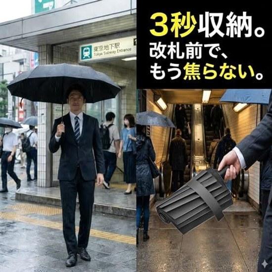 Folding umbrella automatic open close mens 12 ribs durable wind-resistant shape memory 3-second storage large sturdy super water-repellent absorbent