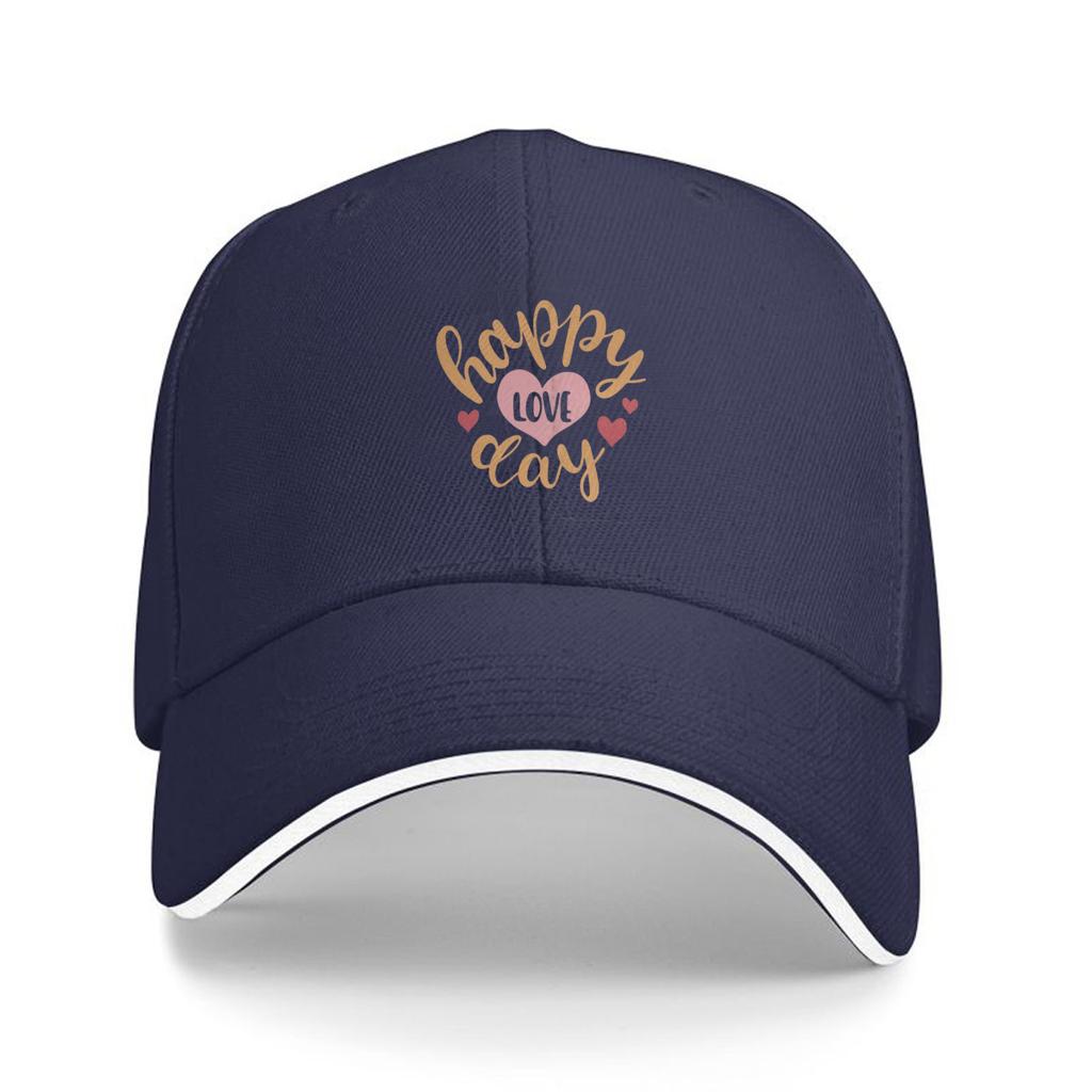 Happy Love Day Script Baseball Cap Breathable Cotton Adjustable Snapback Casual Hat for Unisex Adults