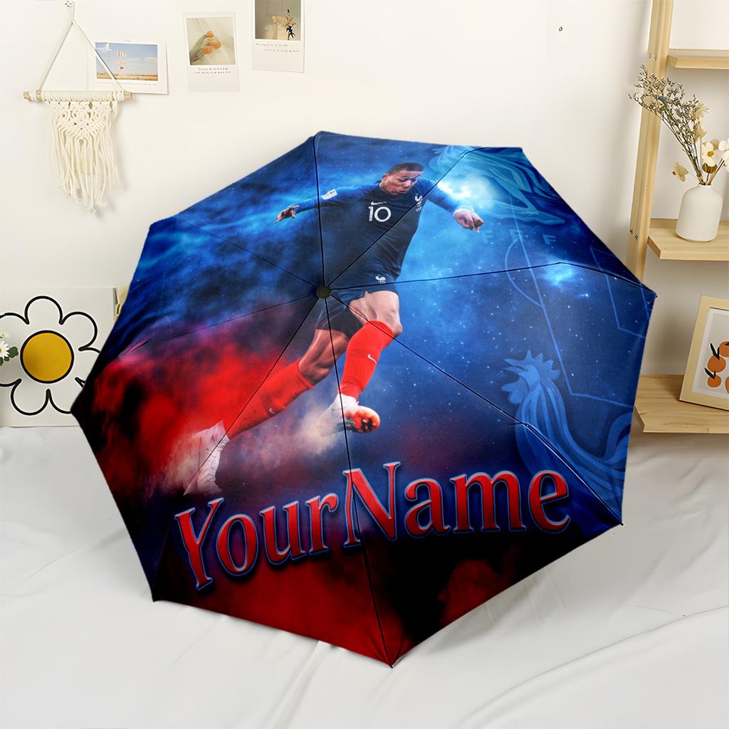 Mbappe Customizable Name Umbrella Outdoor Automatic Umbrella Folding Umbrella with 8 Ribs Lightweight All-Season Umbrella for Travel Fashionable