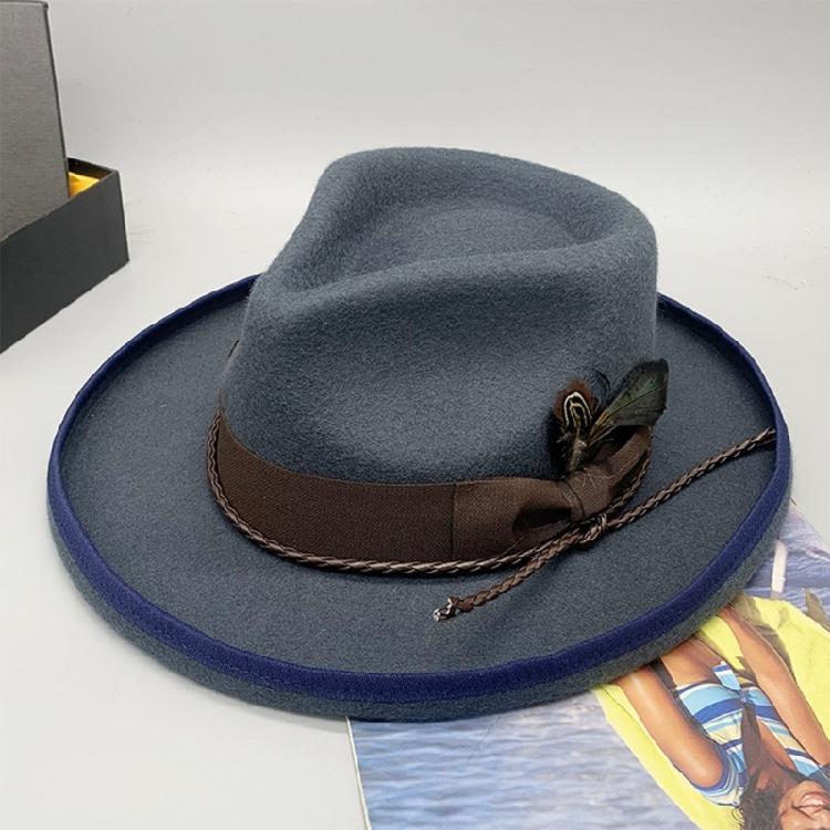 Elegant Feather Homburg Wool Styling Hat with Wide Brimmed Flat Hat Wide Brimmed Western Hat for Casual Wear