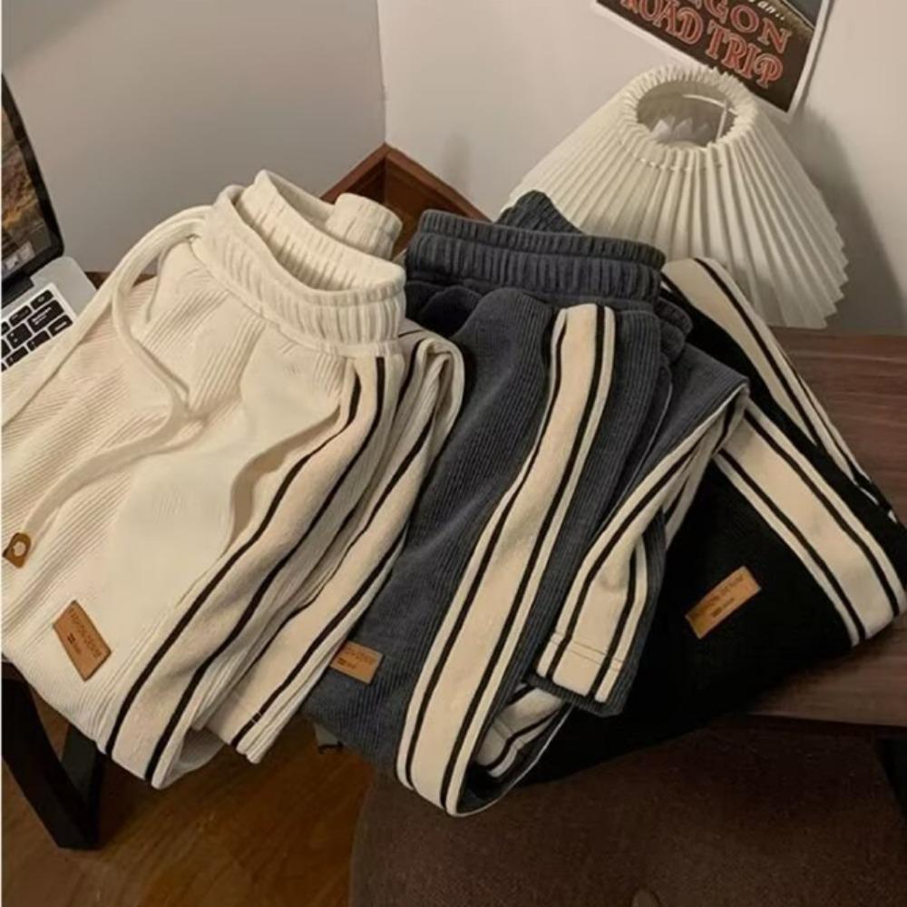 Trendy Corduroy Men's Pants Loose-fit Casual Style American Vintage Fleece-lined Sweatpants Autumn Season
