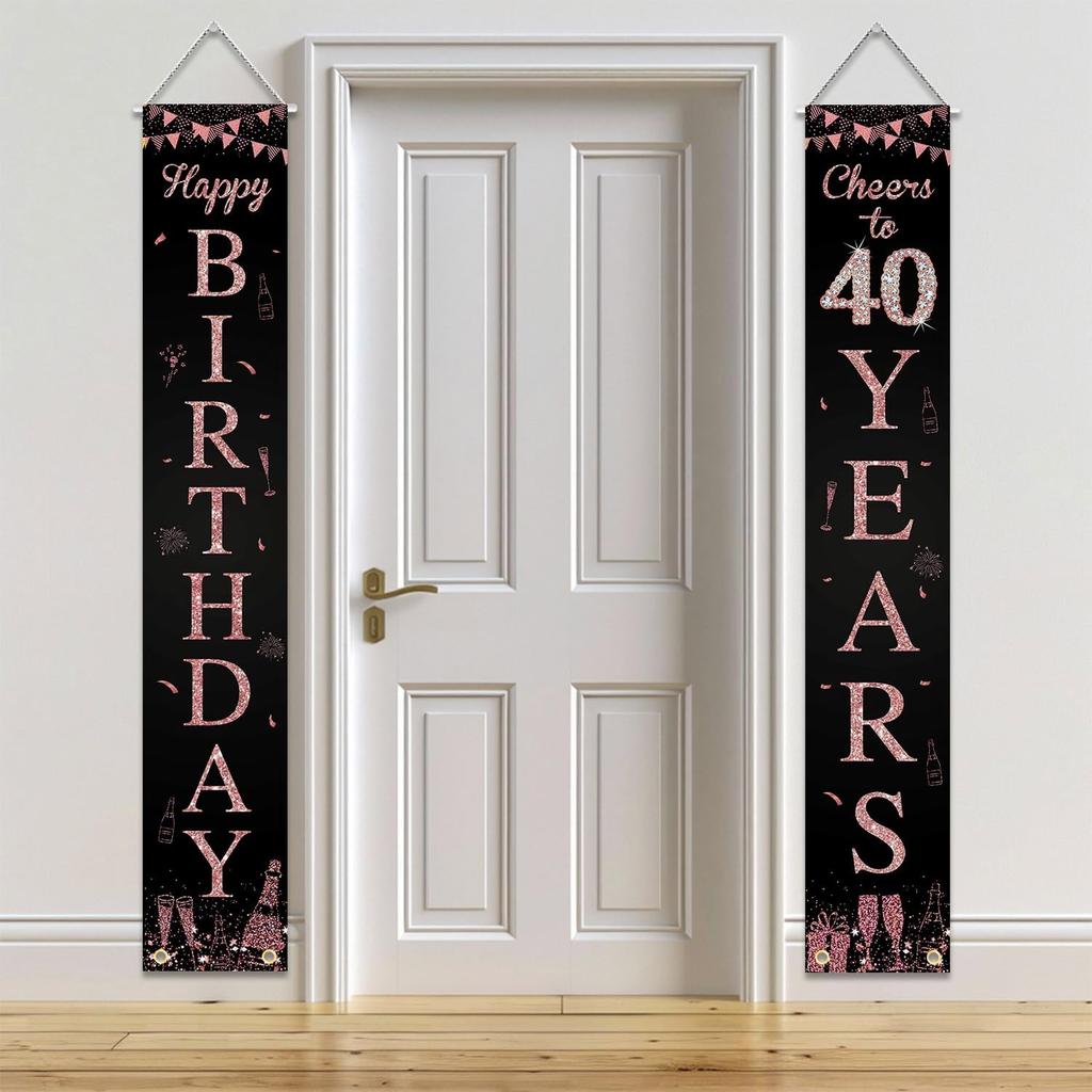 Happy 40th Birthday Door Banner Porch Sign Rose Gold, Cheers to 40 Years Birthday Party Decorations Supplies for Women