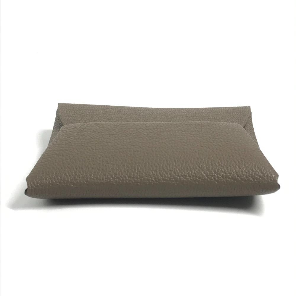HERMES Bastia Wallet Coin Case Square coin purse Chevre Etoupe gray Unused