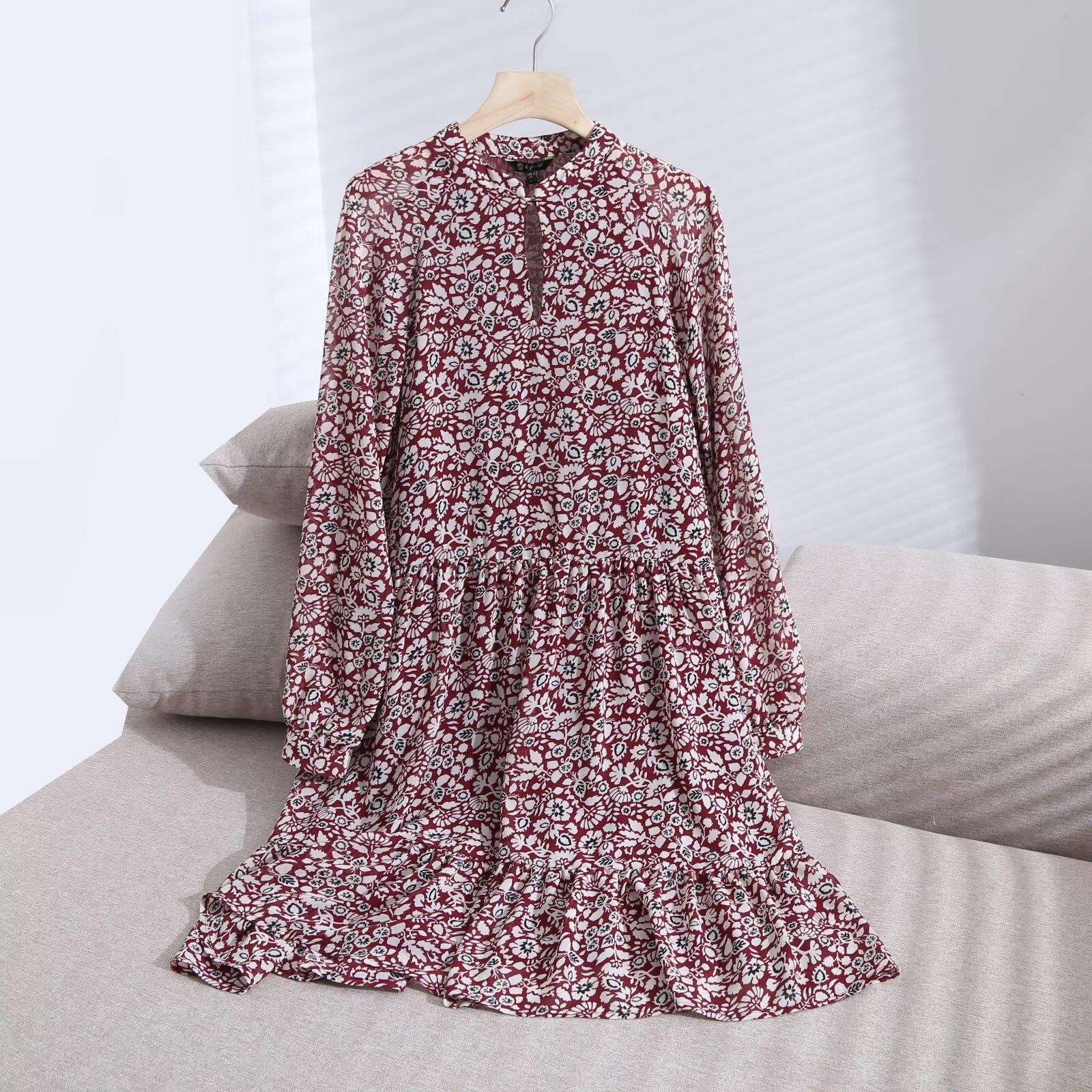 

Spring 2025 Women s Casual Floral Print Long-Sleeve Dress Small