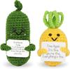 Handmade Emotional Support Pickle Crochet Funny Sour Cucumber Knitted Pickle with Positive Card Cheer up Gift Crochet Home Decor