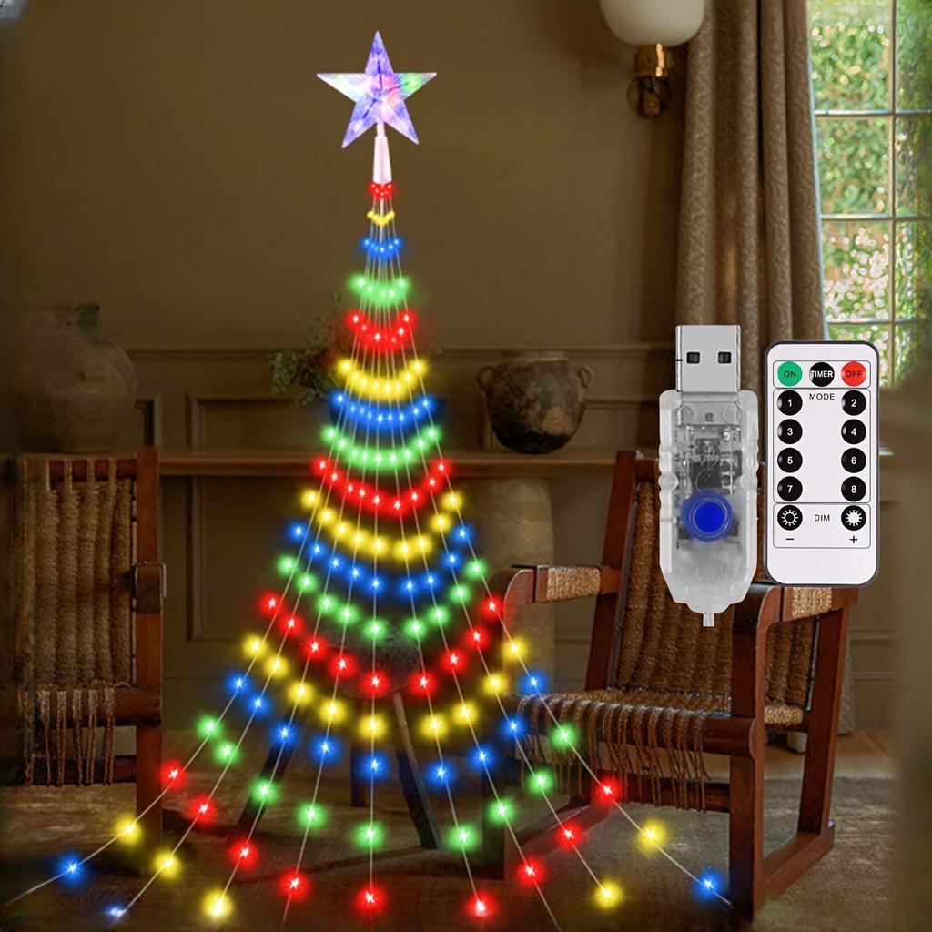 1 X USB Powered Christmas Star String Light - 200 LEDs, 8 Patterns Colorful Fairy Lights with Remote Control, Non-Rechargeable Button Battery Included