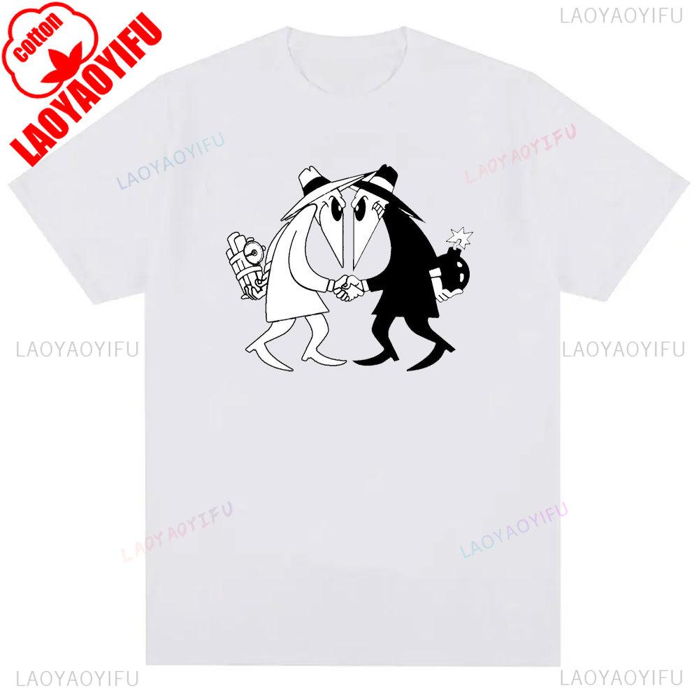 Retro 80s Spy Vs Spy Cartoon Graphic Cotton T Shirt Mens Summer Crew Neck Funny Humorous Vintage Style Fashion Print Tee Shirt