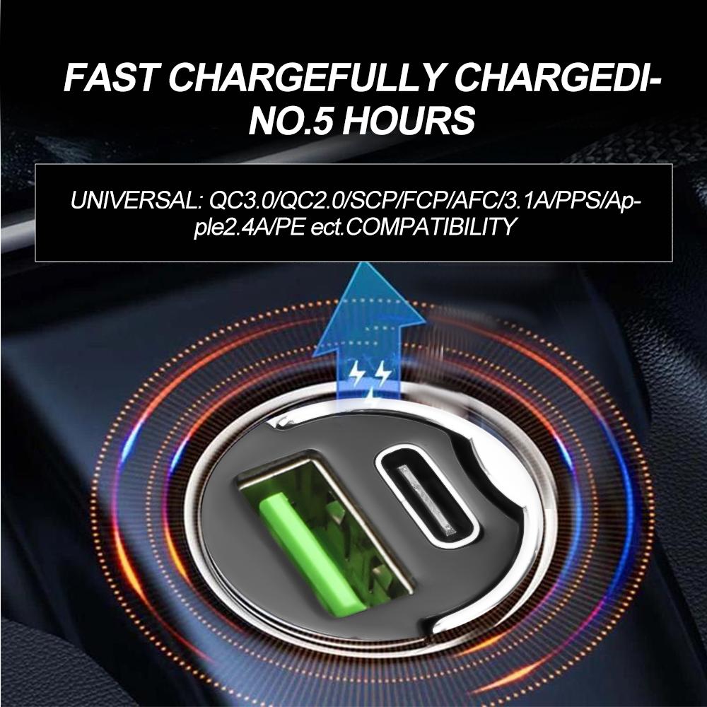 12V-24V Mini Car Charger Pull Ring Fast Charging USB C Car Phone Charger Adapter for IPhone Xiaomi Samsung Huawei