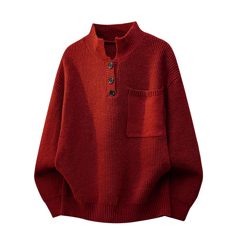 Dingfengbaoluo Men s Solid Color Stand Collar Knit Sweater XL