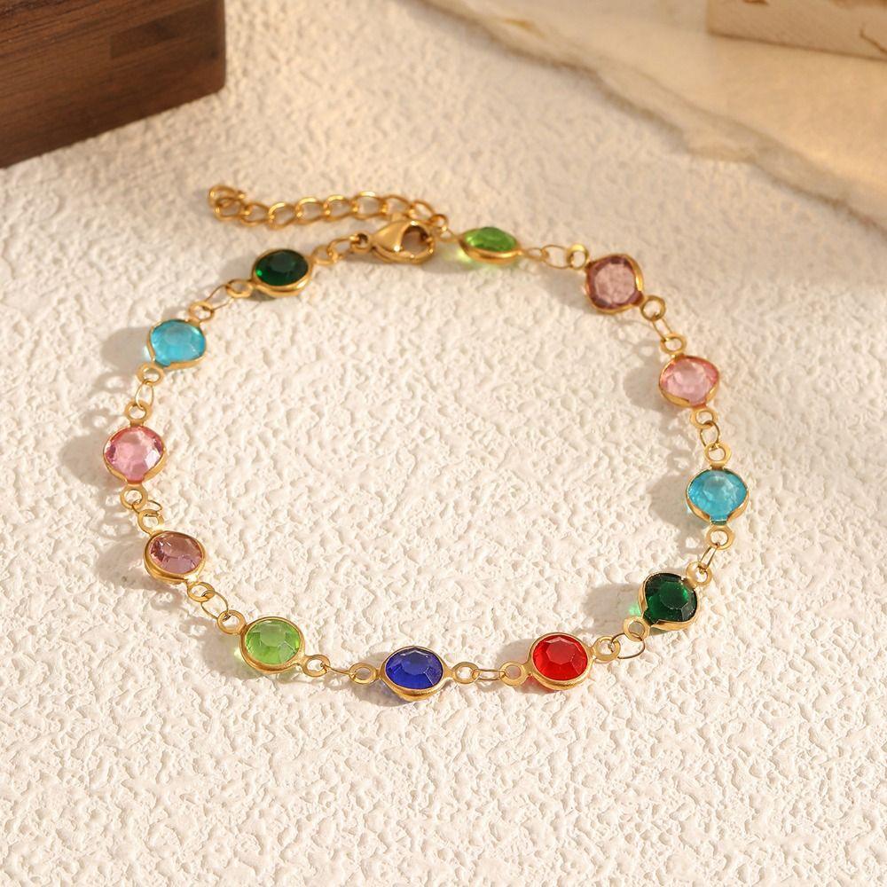 Luxury Sparkling Leaf Chain Candy Color Colorful Elegant Circle Bangles Adjustable Fashion Crystal Sparkling Bracelets Women