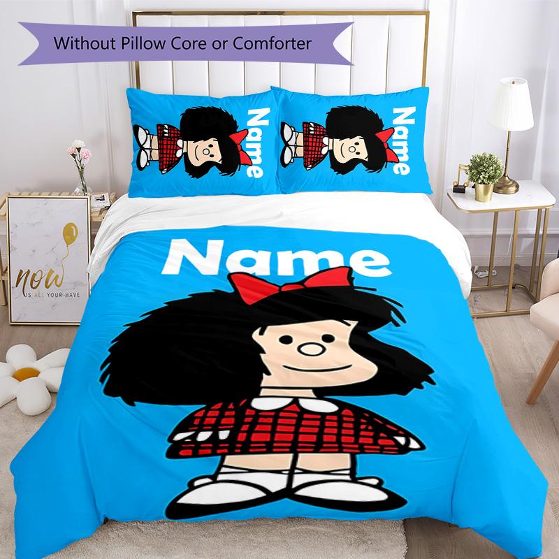 3pcs Mafalda2 Cover Set - Personalized Name, HD Printed Bedding with 1 Cover and 2 Pillowcases - Perfect for Home Decor, Easy Care