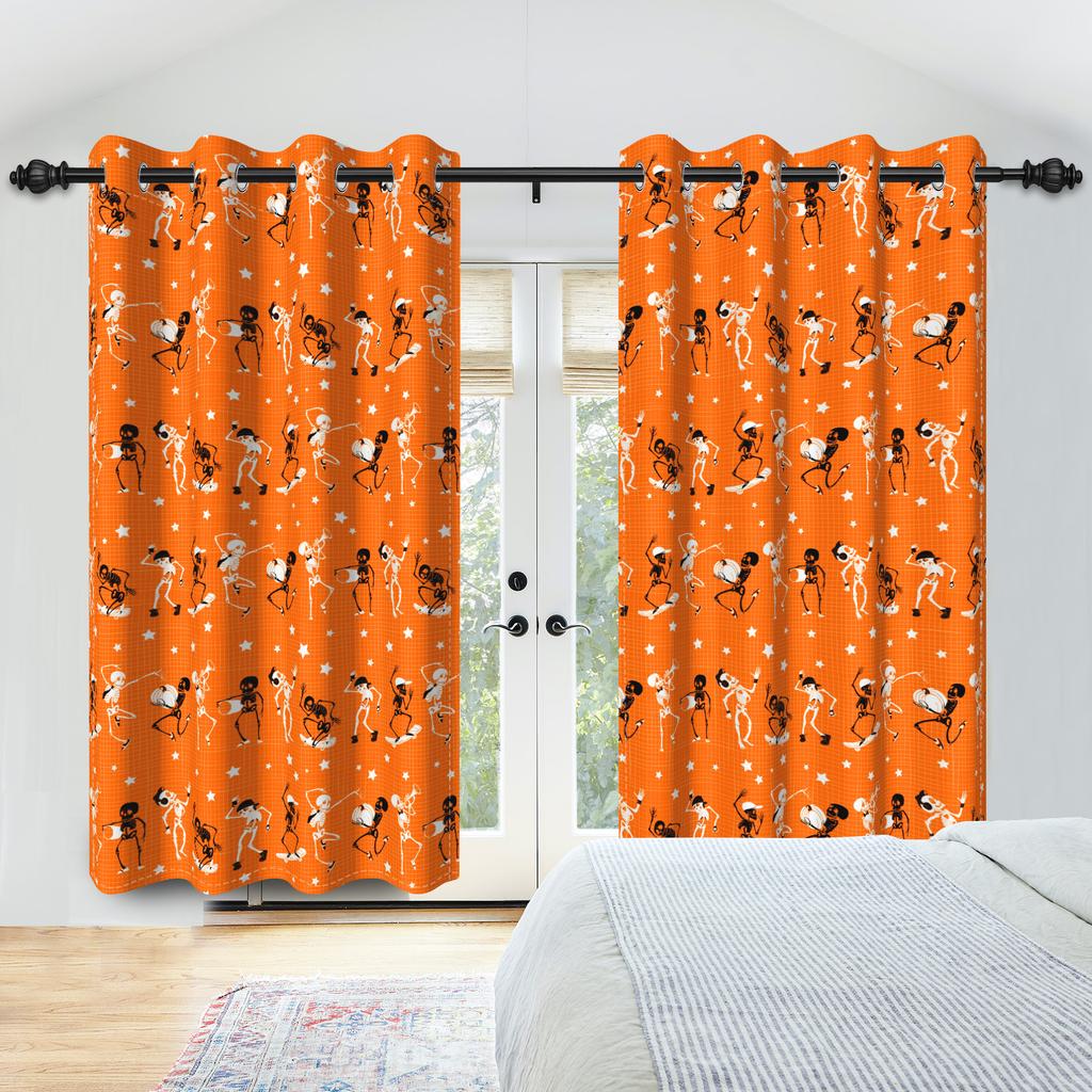 2pcs/set Skeleton Skull Black Window Curtain Horror Halloween Haunted House Home Bedroom Decor Blackout Polyester Fabric Curtain