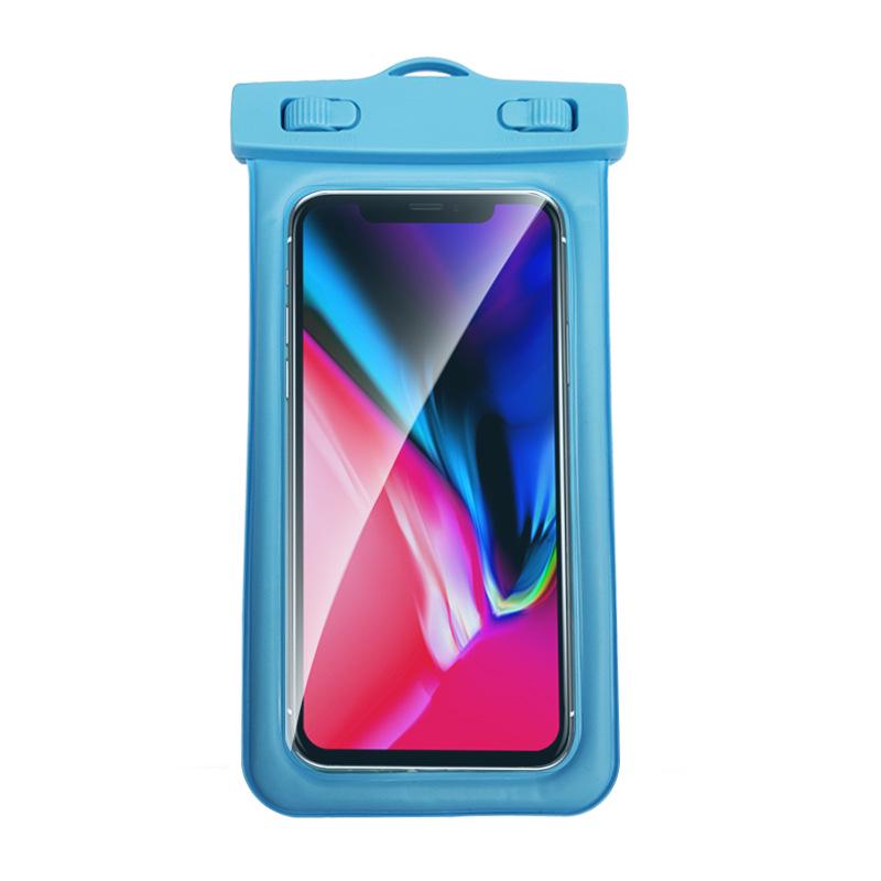 Inflatable Waterproof Phone Pouch with Touchscreen Access and Neck Strap for Diving and Swimming.