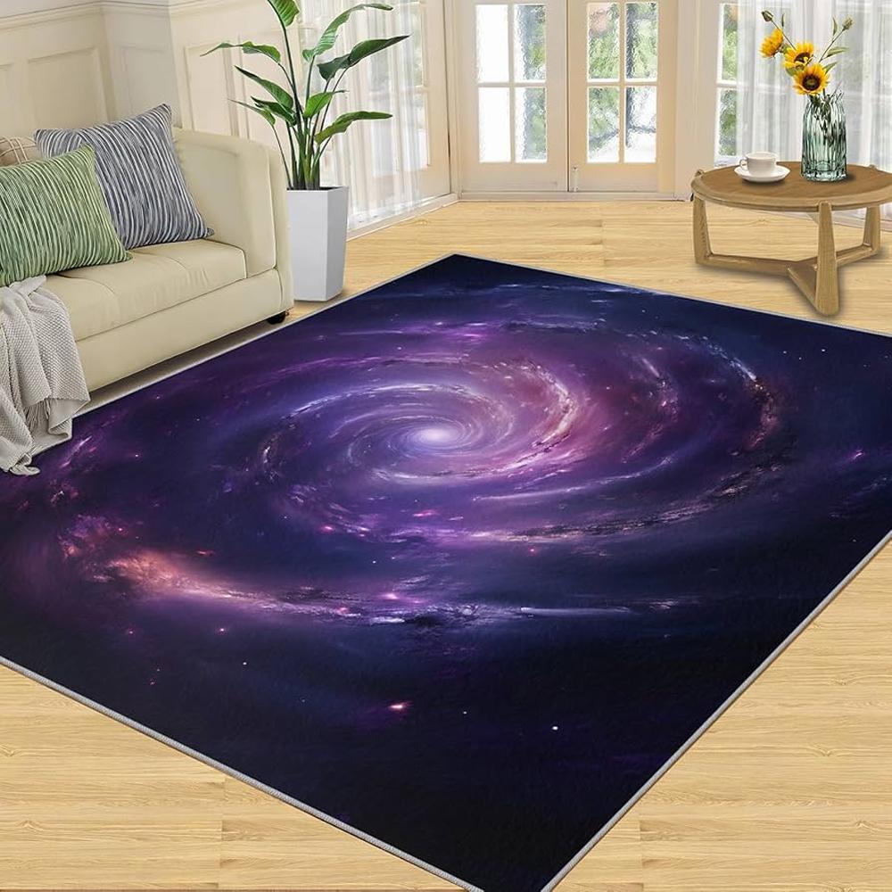 Galaxy Nebula Print Area Rug Soft Flannel Washable Floor Mat for Living Room Bedroom Gaming Room Space Themed Home Decor