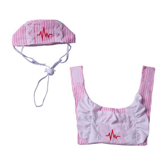 1 Set Cute Pet Nurse Costume Pink White Stripes Nurse Cap S