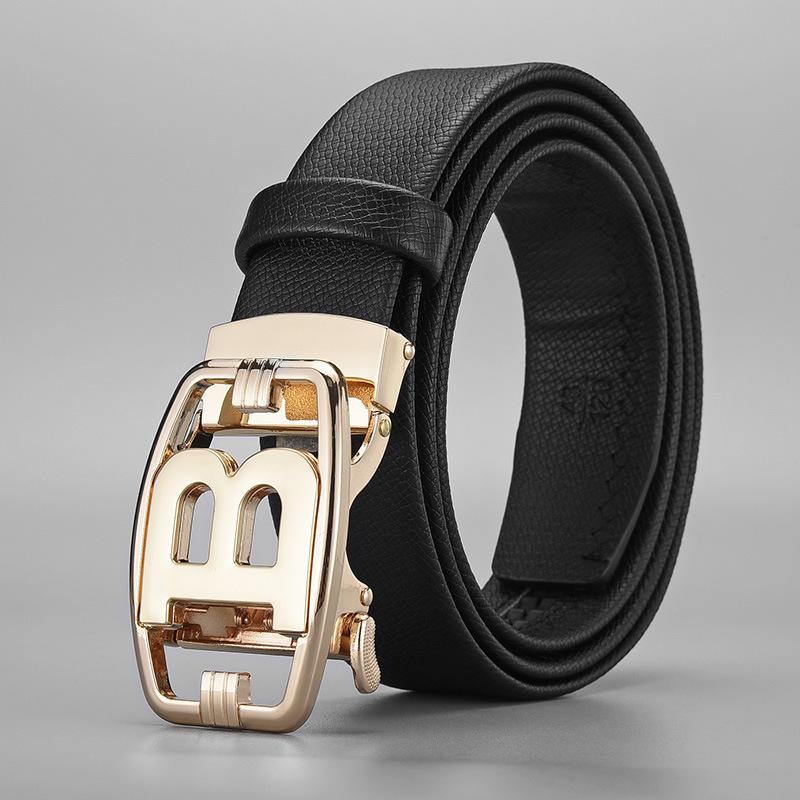 Мужской ремень двухслойная коровья кожа сплав автоматическая пряжка буква B кожаный ремень кожаный ремень 115cm