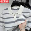 Hengyuanxiang Men's Linen Blend Striped Polo Shirt