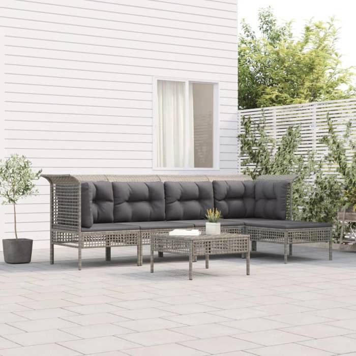 VidaXL Salon de Jardin avec Coussins 6 pcs, Ensemble de Meubles de Terrasse, Mobilier d'Extérieur, Canapé de Patio, Moderne, 3187504