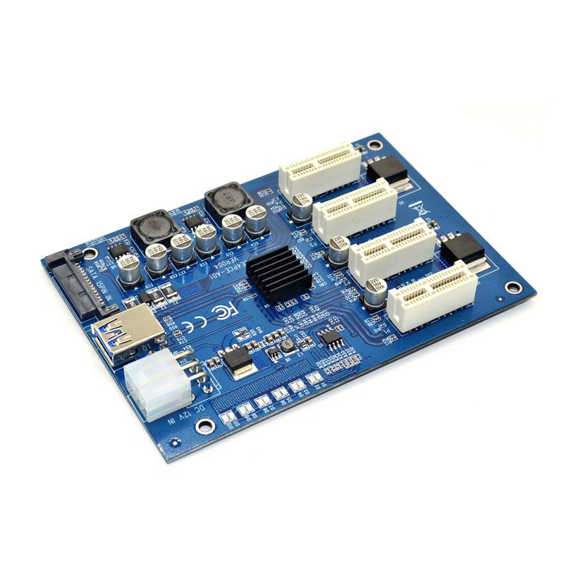 PCI-E X1 to 4PCI-E X16 Expansion Kit 1 to 4 Port PCI Express Switch Multiplier HUB 6pin sata USB Riser Card for BTC Miner Mining