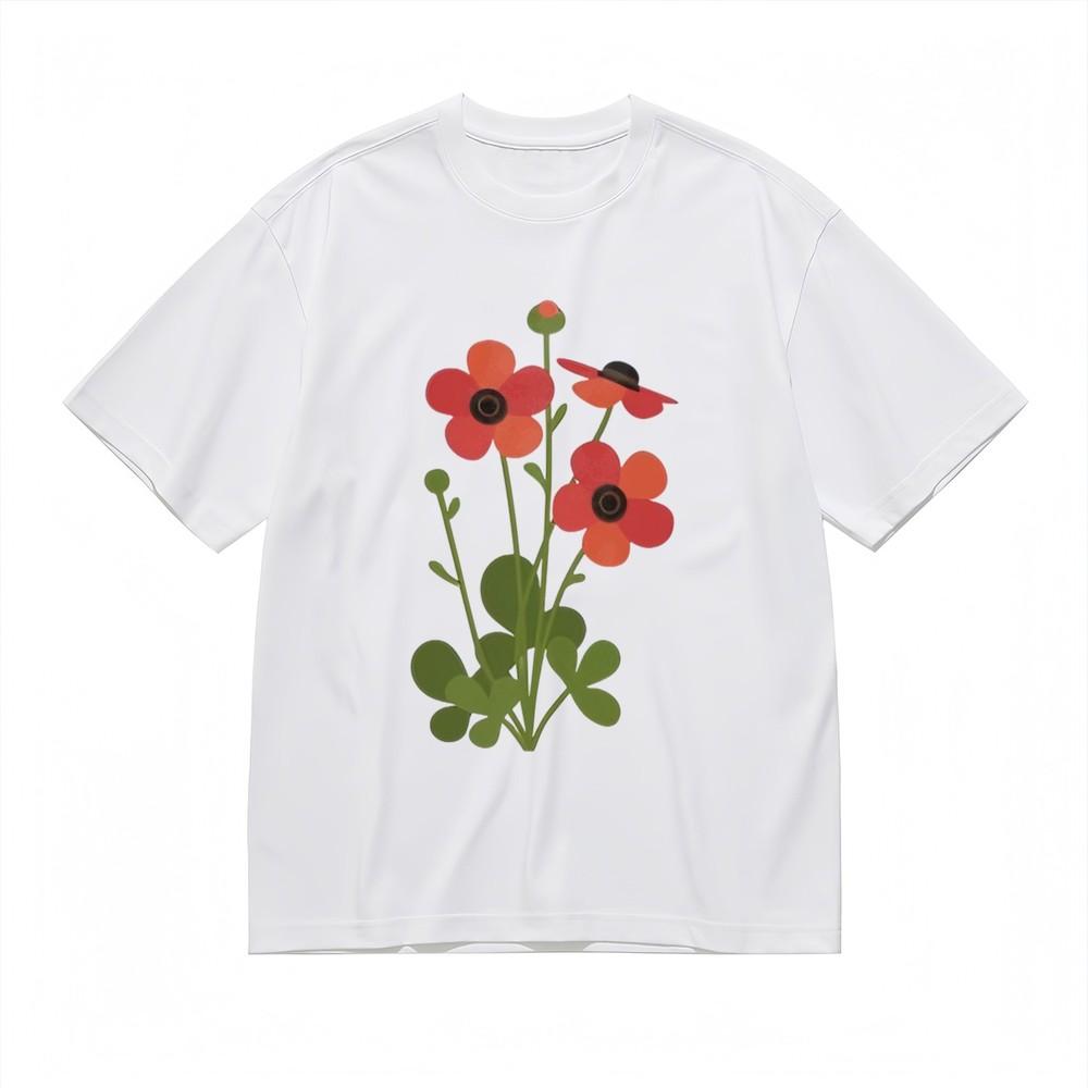 

Women s Soft Comfortable Classic T-Shirt Minimalist Red Flower Cotton Tee Summer 3XL