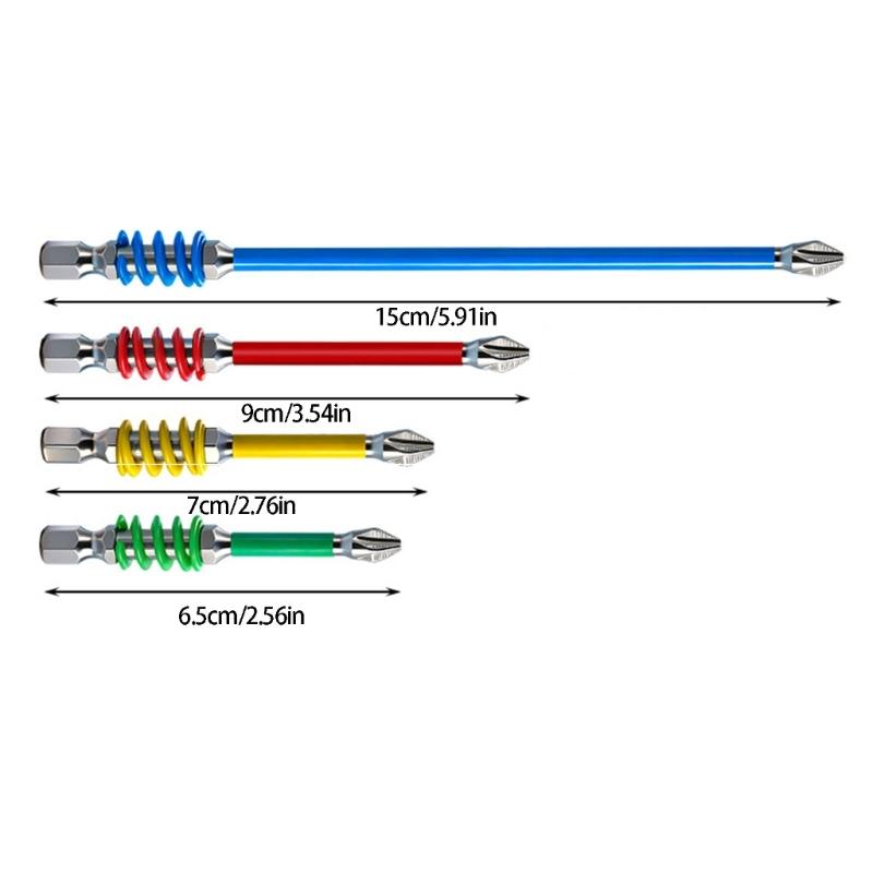 4Pcs High Hardness Alloy Steel Magnetic Spring Loaded Hexagonal Shank Screwdriver Bit For Electricians, Mechanics