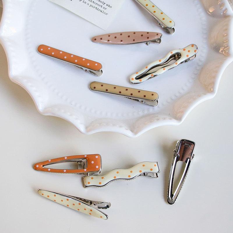 Multi-Color Polka Dot Geometric Metal Drip Glaze Hair Clip Set - Water Drop & Forehead Bangs Hairpins